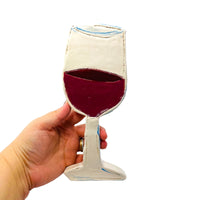 Keramisk vægkunst. Rødvins glas til at hænge på væggen. Vægophæng Vinglas, Wineglas wall art, ceramic wall hanging