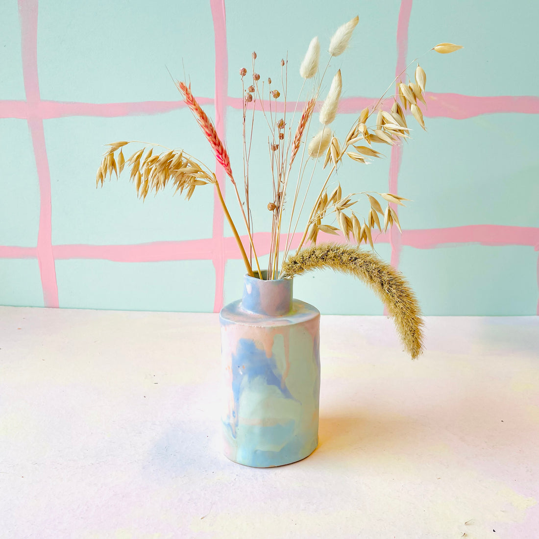 Vase med splash i skønne pastel farver