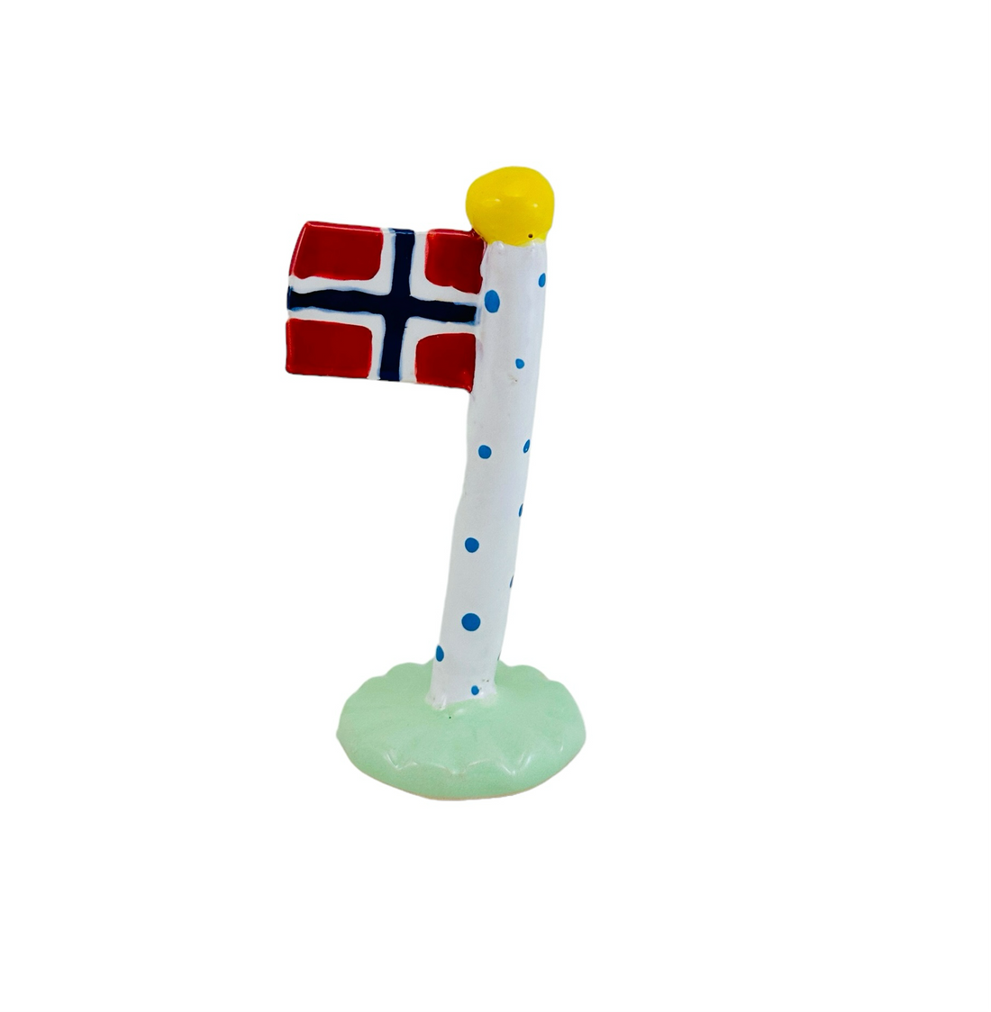 Skønt norsk flag med smiley på den ene side af flagknoppen.