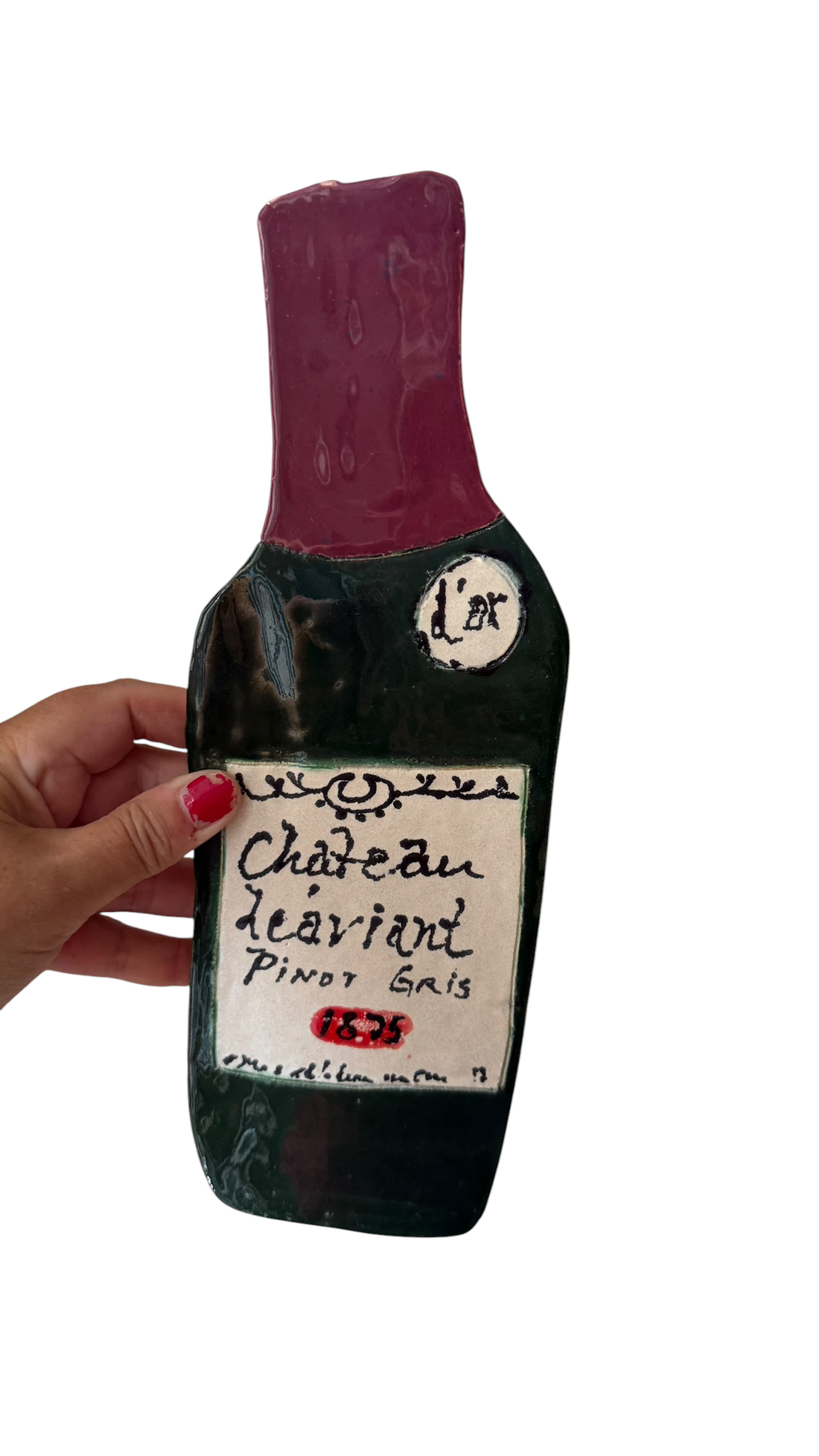Rødvin,  keramisk Vægophæng Vinflaske. Redwine Wall object.