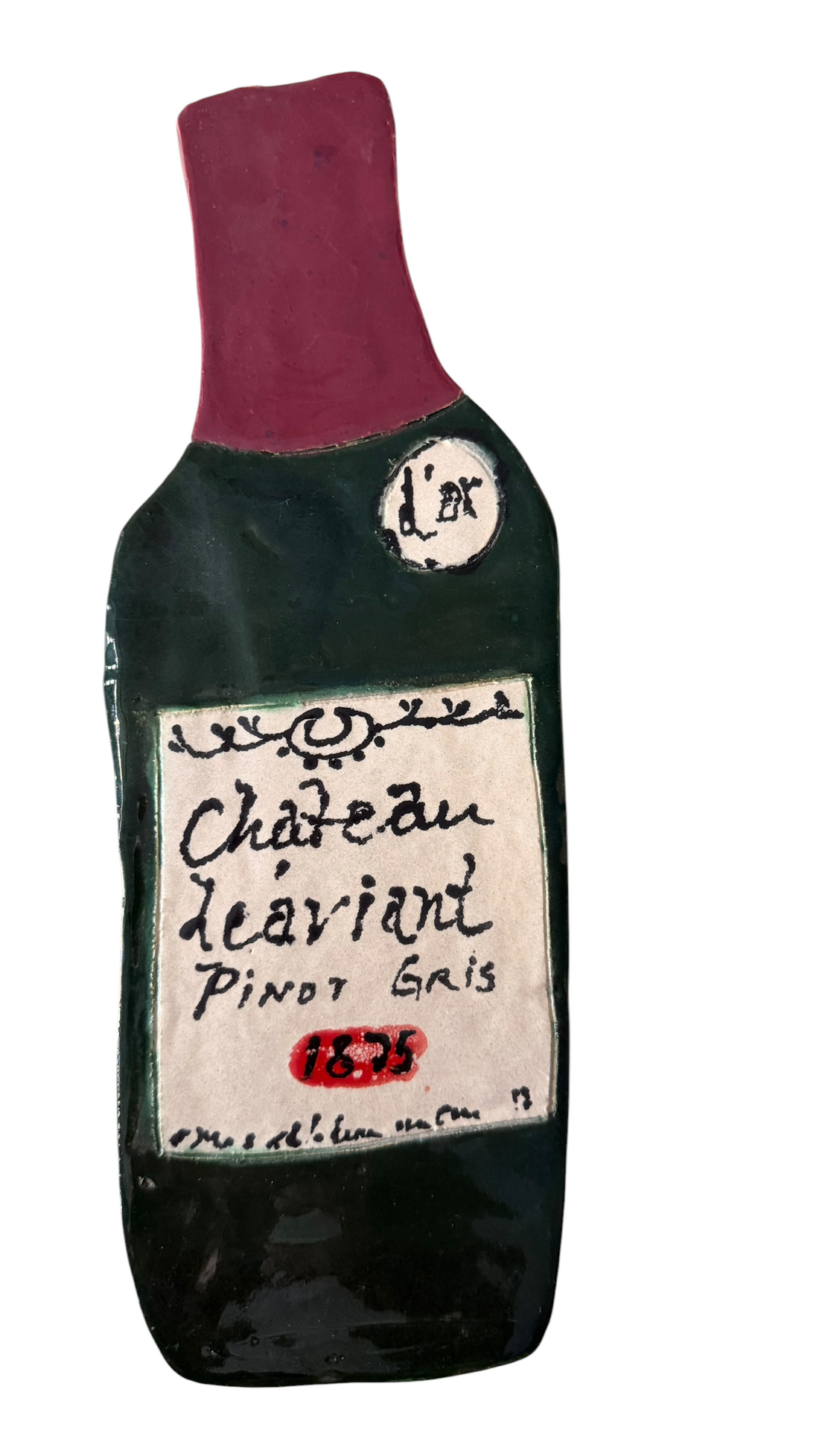 Rødvin,  keramisk Vægophæng Vinflaske. Redwine Wall object.