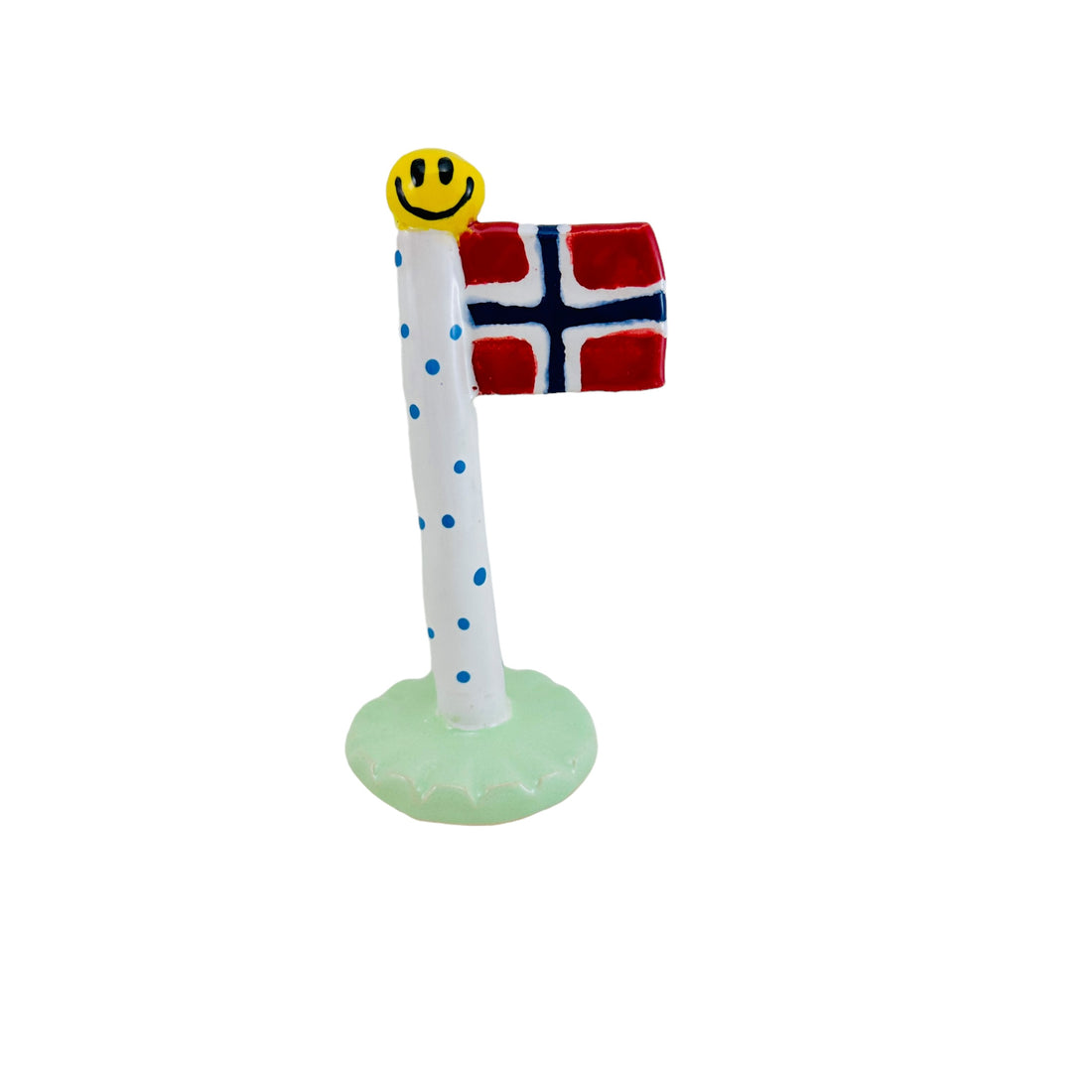 Skønt norsk flag med smiley på den ene side af flagknoppen.